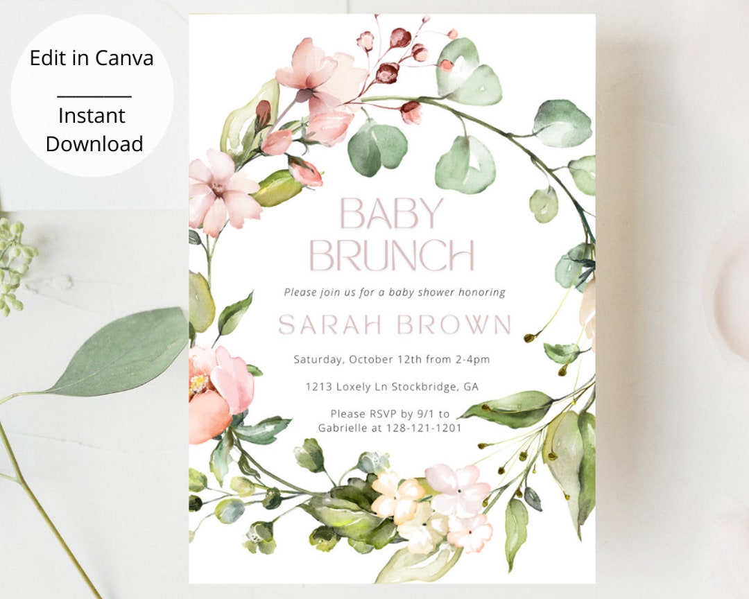 Pink Floral Baby Brunch Invitation Baby Shower Invitation - Etsy