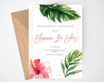 Tropical Invitation, Luau Invitation, Tropical Baby Shower, Summer Baby Shower, Flamingo Party, Printable Invitation, Baby Shower Invitation