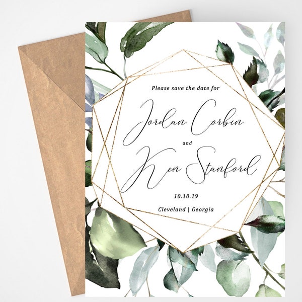 Save The Date Template, Save Our Date, Save-The-Date, Save the Date Card, Modern Save The Date, Instant Download, Editable PDF, Greenery,