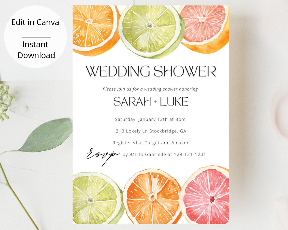 Citrus Wedding Shower Invitation Simplistic Summer Invitation Oranges Wedding Shower Engagement Clementine Invitation Fruit