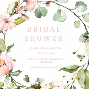 Bridal Shower Invitation, Blush Pink, Printable Invitation, Floral ...