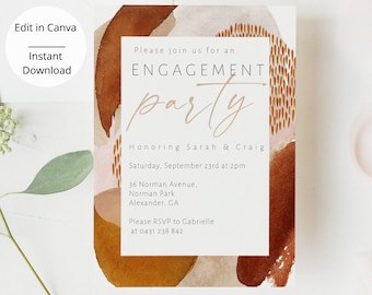 Fall Engagement Party Invitation, Autumn Themed Engagement Party, Rust and Gold Invitation, Couples Shower Invitation Template, Editable