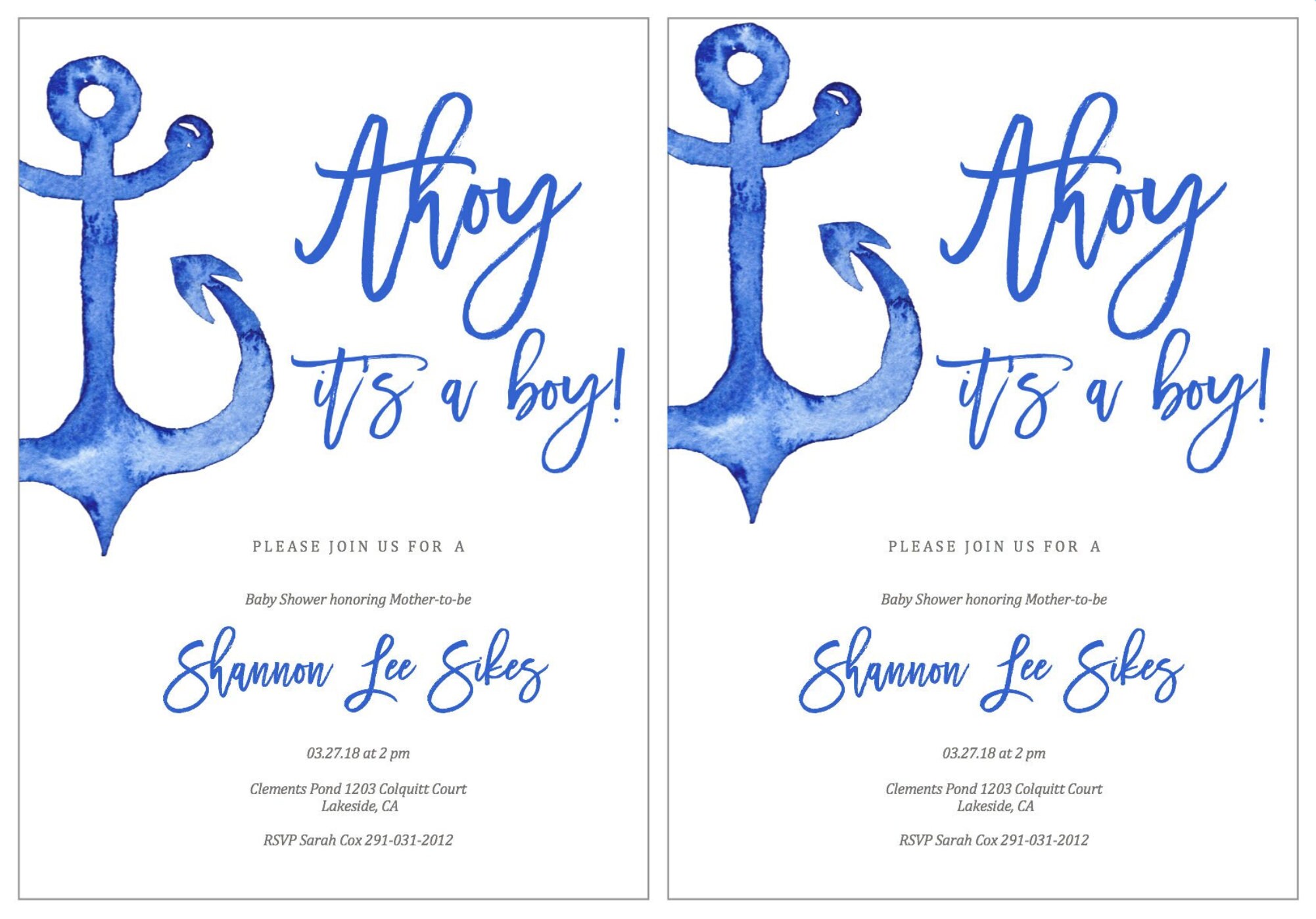 Anchor Baby Shower Invitation Nautical Invitation Baby Etsy