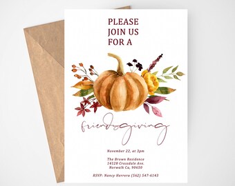 Friendsgiving Invitation Template, Friendsgiving Invite, Thanksgiving Dinner Invitation, Printable Invitation, Editable Invitation, Fall,