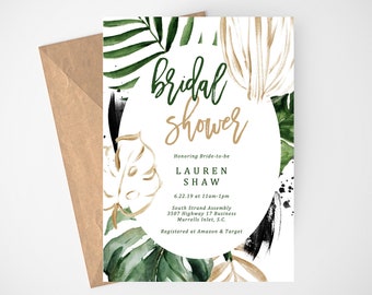 Tropical Bridal Shower Instant Download Template, Editable Bridal Shower Invitation, Printable Floral Wedding Shower, Boho, Hawaiian, Luau