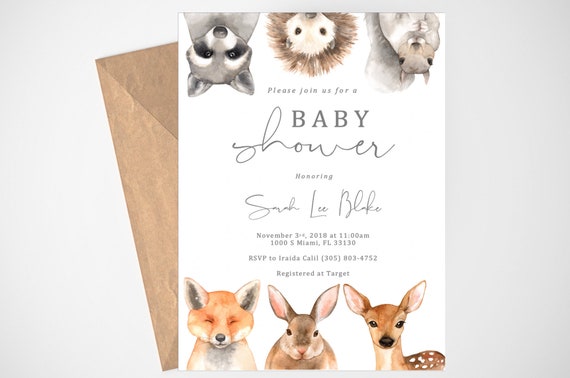 etsy woodland baby shower invitations
