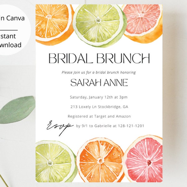 Citrus Bridal Shower Brunch Invitation, Simplistic Summer Invitation, Orange Bridal Brunch Invitation, Clementine Invite, Fruit, Mandarin