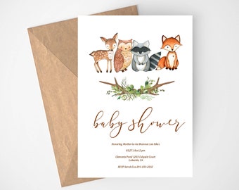 Woodland Baby Shower Invitation, Woodland Theme, Woodland Animals, Boy Baby Shower, Instant Download, Baby Shower Invite, Woodland Invites