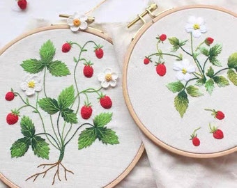 3D Strawberry Embroidery Kit: Modern Crewel Plant Embroidery