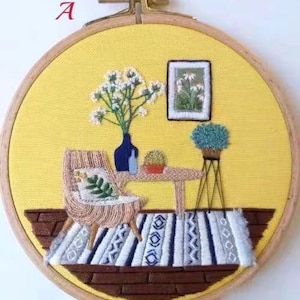 Kit de broderie petite maison, Kit de broderie de plantes, Kit de broderie Crewel moderne Cactus, Kit de broderie pour débutant, Kit de bricolage