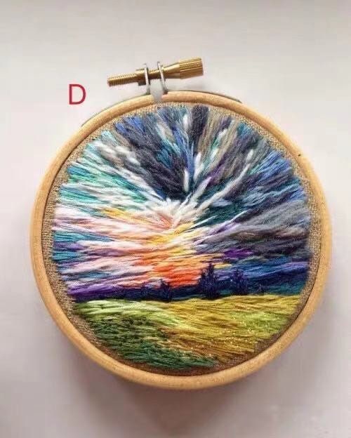 Modern Nature Landscape Hand Embroidery Kit Beginners, DIY Adult