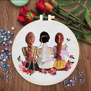 Kit de bordado para meninas bonitas, kit de bordado feminino, kit de bordado de cabelos para meninas, kit de bordado de lã moderna floral para iniciantes