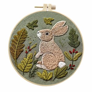 Kit de broderie 3D mignon lapin et plante, broderie de pin givré, kit de broderie lapin/kit de broderie Crewel moderne pour débutants