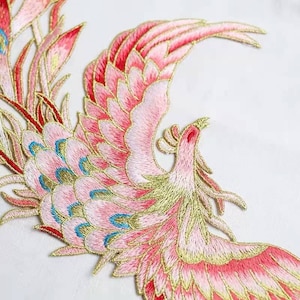 Phoenix Embroidery Iron-On Patch: DIY Bird Clothes Applique (17.5x46cm)