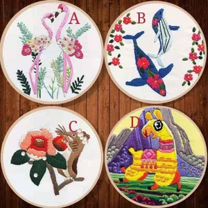 3D Doppel Delfin Stickdatei,Flamingo Stickdatei,Eichhörnchen und Alpaka Stickdatei,Modernes Crewel Stickset für Anfänger