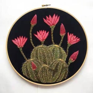 Kit de broderie de cactus 3D,Kit de broderie de paysages idylliques,Kit de broderie de plantes tropicales,Kit de broderie Crewel moderne,Kit de broderie pour débutant,
