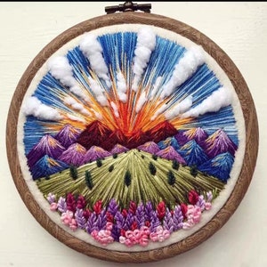 3D Flower Embroidery Kit,Idyllic Scenery Embroidery,Mountain Embroidery Kit/Desert Modern Crewel Embroidery Kit,Embroidery Kit For Beginner,