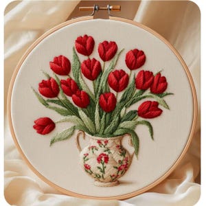 Kit de broderie bouquet de roses : vase de roses design Crewel moderne pour débutants