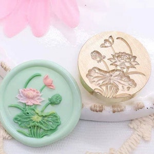 3D 蓮と葉のワックスシールスタンプ / 蓮の花ワックスシーリングキット / 誕生日招待状ワックスシールスタンプ / 蓮ワックスシーリングスタンプ