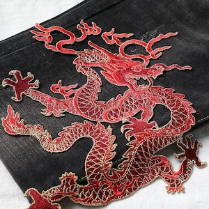 Dragon Iron On Patch: Embroidered Clothes Applique (20x24cm)