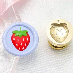 Mini Strawberry Wax Seal Stamp: Brass & Wood, 15mm