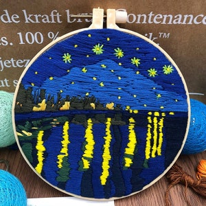 3D夜空刺繍キット、ひまわり刺繍、星の風景刺繍キット、モダンなクルーエル刺繍キット、初心者向け刺繍キット、