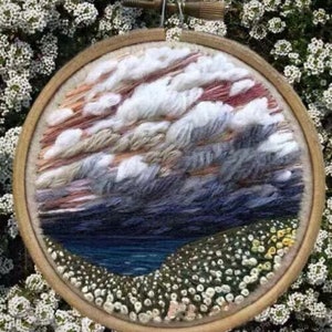 3D Clouds Embroidery Kit,Flower Scenery Embroidery,Landscape Embroidery Kit,Modern Crewel Embroidery Kit,Embroidery Kit For Beginner