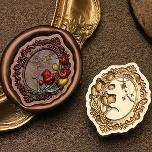 3D Tulip and Mirror wax seal stamp/Tulip and Rose wax sealing kit /Mirror and Tulip wax sealing stamp/Flower Mirror wax stamp sealing
