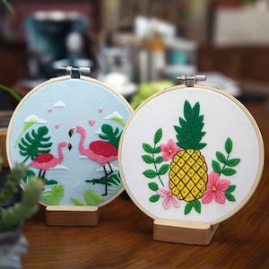 Kit de bordado de piña 3D, kit de bordado de flamenco, kit de bordado de cocotero, kit de bordado crewel moderno para principiantes