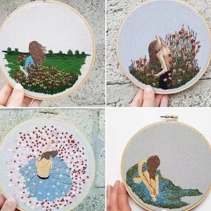 3D Girl and Flower Embroidery Kit: Modern Crewel Beginner Craft