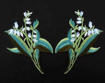 Lily of the Valley Embroidered Iron-On Patch: Floral Applique