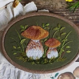 3D Mushrooms Embroidery Kit,Red Umbrella Mushrooms Scenery Embroidery kit,Modern Crewel Embroidery Kit,Embroidery Kit For Beginner,