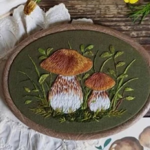 3Dキノコ刺繍キット、赤い傘キノコ風景刺繍キット、モダンなクルーエル刺繍キット、初心者向け刺繍キット、