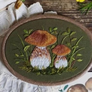 3D Mushrooms Embroidery Kit,Red Umbrella Mushrooms Scenery Embroidery kit,Modern Crewel Embroidery Kit,Embroidery Kit For Beginner,