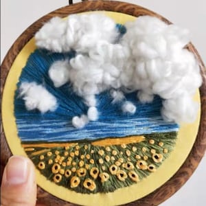 3D Sunflowers Embroidery Kit,3D Clouds Embroidery,Landscape Embroidery Kit,Modern Crewel Embroidery Kit,Embroidery Kit For Beginner,
