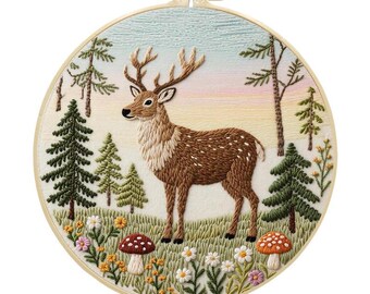 Deer Embroidery Kit: Forest Floral Crewel, Beginner Craft