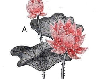 Embroidered Lotus Iron-On Patch: Colorful Floral Applique (21x24cm)