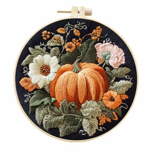 Pumpkin Embroidery Kit: Modern Floral Crewel Design for Beginners