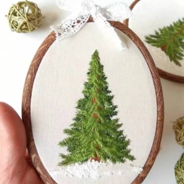 Pine Tree Embroidery Kit,Christmas Tree Embroidery,plant Embroidery Kit,Modern Crewel Embroidery Kit for Beginners