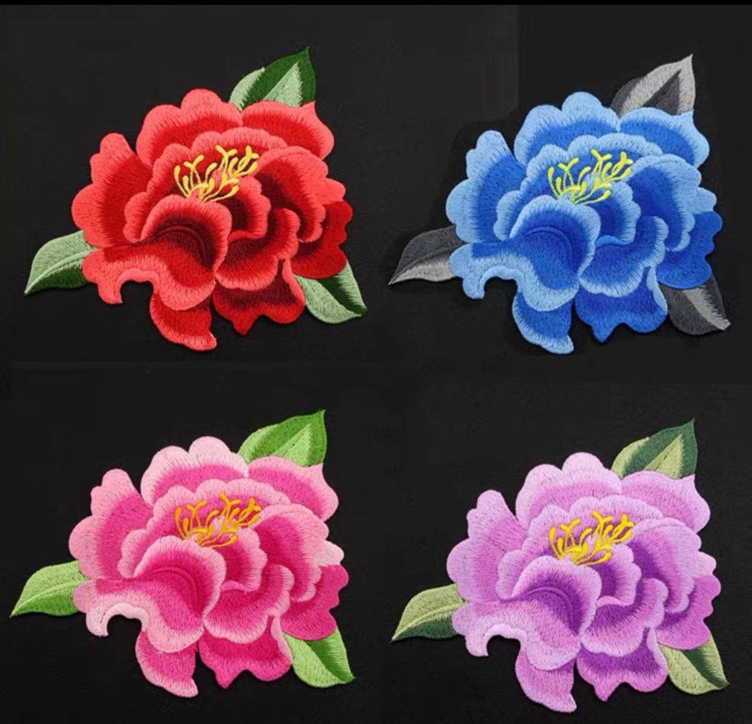 DIY Peony Iron on Patch ,colorful Peony Embroidery Kit Patch,peony