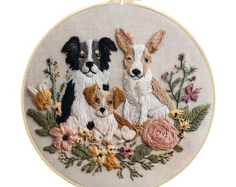 Dog Family Embroidery Kit: Floral Garland, Beginner DIY Craft