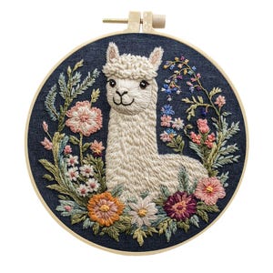 Cute Alpaca   Embroidery Kit,Smile Alpaca  Embroidery,Alpaca Graland  Embroidery Kit,Alpaca  Modern Crewel Embroidery Kit for Beginners