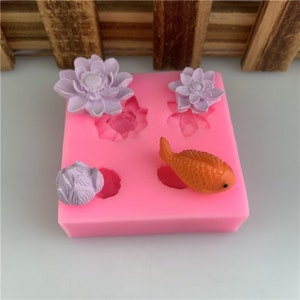 3D Lotus & Goldfish Silicone Mold: Soap, Fondant, Baking