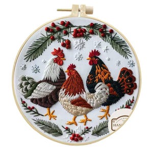 3D 雄鶏刺繍キット、3点の雄鶏刺繍、風景刺繍キット、モダンなクルーエル刺繍キット、初心者向け刺繍キット