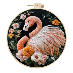 3D Flamingo Embroidery Kit,Flamingo and Floral  Embroidery/Flamingo Embroidery Kit,Modern Crewel Embroidery Kit,Embroidery Kit For Beginner,