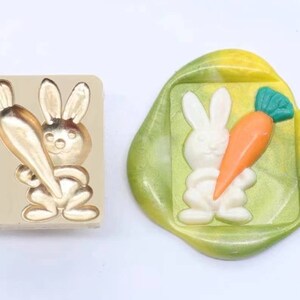 3D-Kaninchen und Radieschen Siegelstempel/Süßes Kaninchen Radieschen Siegelstempel/Hase und Radieschen Siegelset/Hase Wachssiegelset