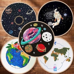 3D Galaxy Borduurwerk Kit, Blauwe Zee Borduurwerk Kit, Reiskaart Tellurion Moderne Crewel Borduurwerk Kit voor Beginners