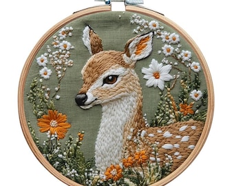 Deer Embroidery Kit: Modern Crewel Craft, Beginner DIY