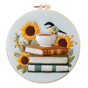 Kit per ricamo di uccelli e girasoli, ricamo di fiori di ombrello, kit per ricamo di alberi di uova di Pasqua/kit per ricamo moderno Crewel per principianti