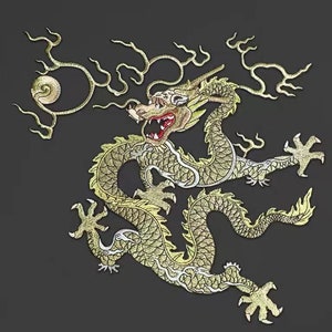 Parche termoadhesivo de dragón chino: aplique para ropa (27 x 26 cm)